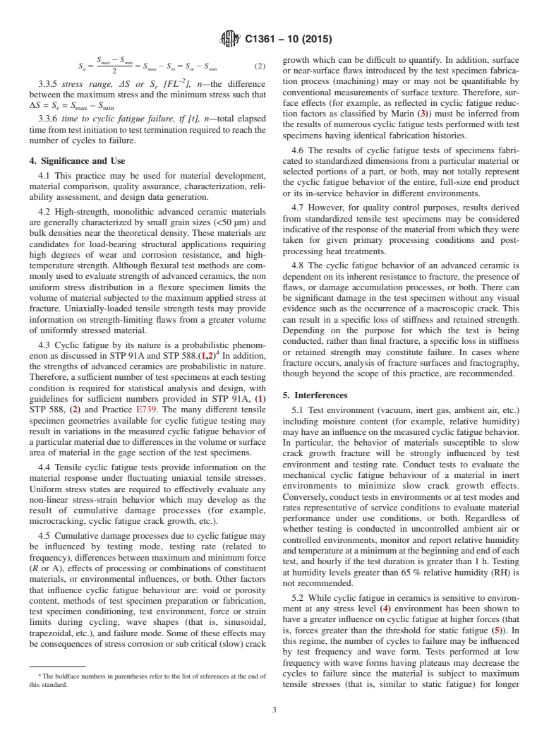 ASTM C1361-10(2015) - Standard Practice for Constant-Amplitude, Axial, Tension-Tension Cyclic Fatigue of   Advanced Ceramics at Ambient Temperatures