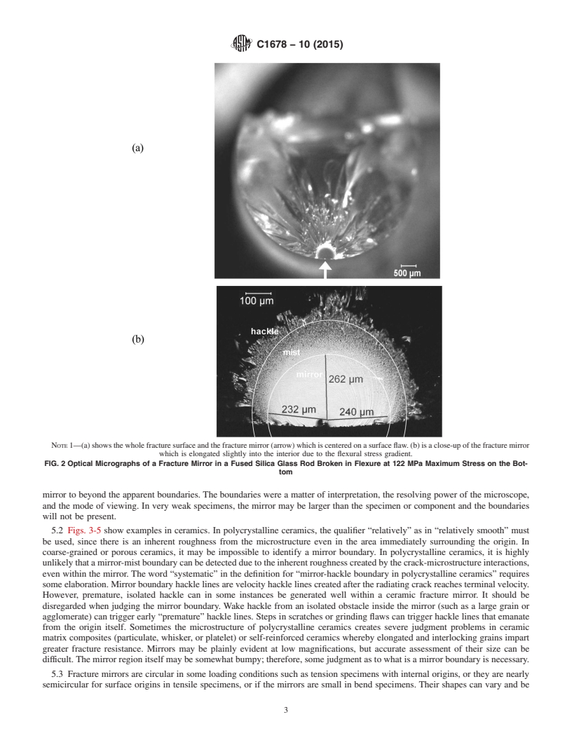 REDLINE ASTM C1678-10(2015) - Standard Practice for Fractographic Analysis of Fracture Mirror Sizes in Ceramics   and Glasses