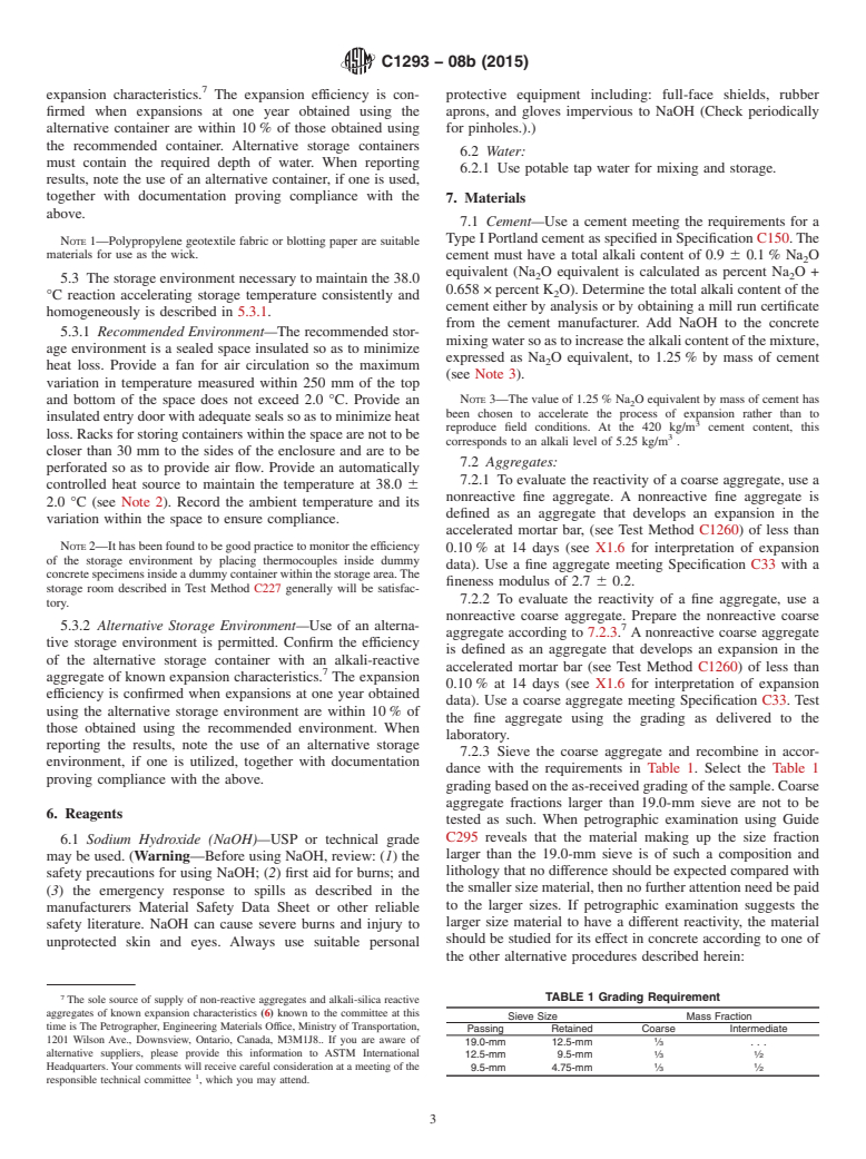 ASTM C1293-08b(2015) - Standard Test Method for  Determination of Length Change of Concrete Due to Alkali-Silica  Reaction