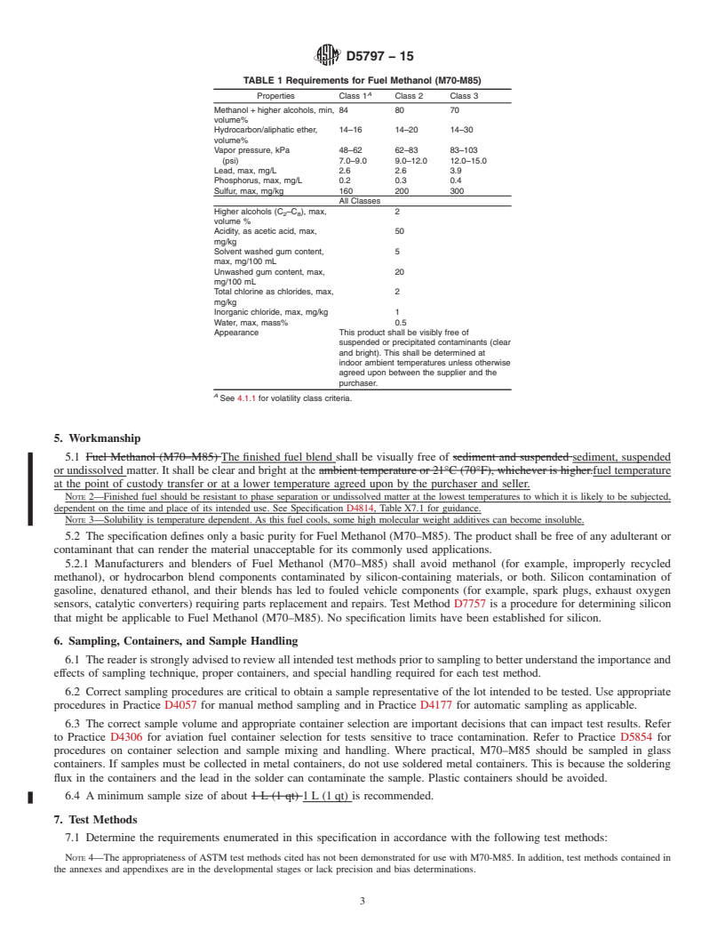 REDLINE ASTM D5797-15 - Standard Specification for  Fuel Methanol (M70-M85) for Automotive Spark-Ignition Engines