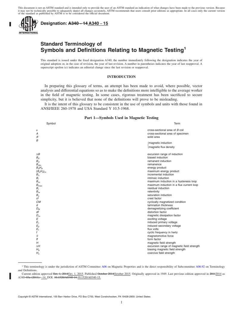 REDLINE ASTM A340-15 - Standard Terminology of Symbols and Definitions Relating to Magnetic Testing