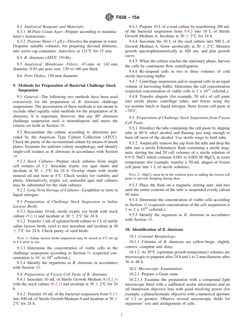 ASTM F838-15a - Standard Test Method for  Determining Bacterial Retention of Membrane Filters Utilized  for Liquid Filtration