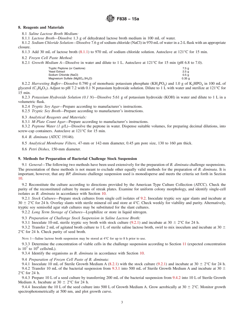 REDLINE ASTM F838-15a - Standard Test Method for  Determining Bacterial Retention of Membrane Filters Utilized  for Liquid Filtration