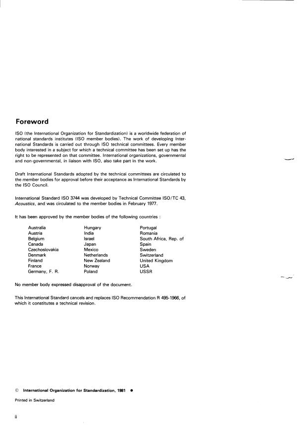 ISO 3744:1981 ISO 3744:1981 - Acoustics -- Determination of sound power levels of noise sources -- Engineering methods for free-field conditions over a reflecting plane - Page 2 preview