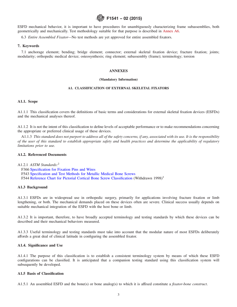 REDLINE ASTM F1541-02(2015) - Standard Specification and Test Methods for  External Skeletal Fixation Devices