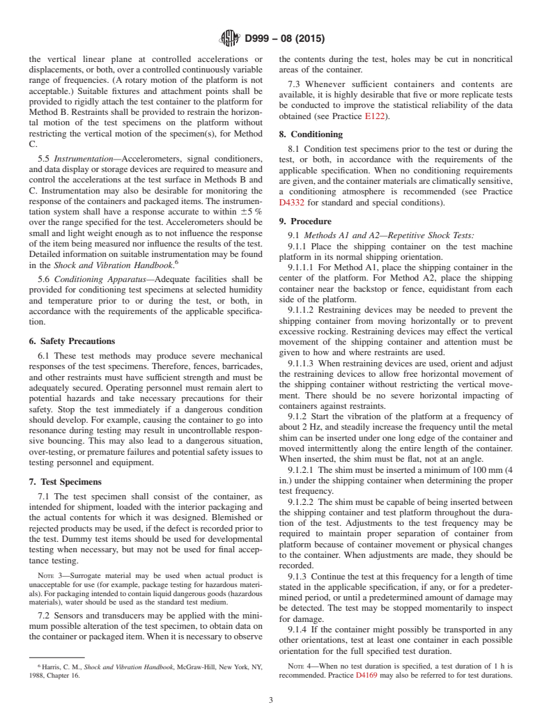 ASTM D999-08(2015) - Standard Test Methods for  Vibration Testing of Shipping Containers