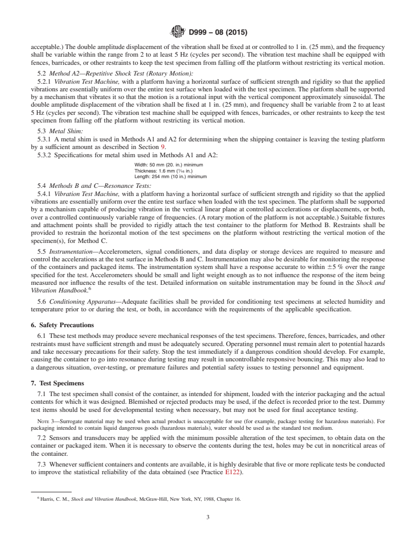 REDLINE ASTM D999-08(2015) - Standard Test Methods for  Vibration Testing of Shipping Containers