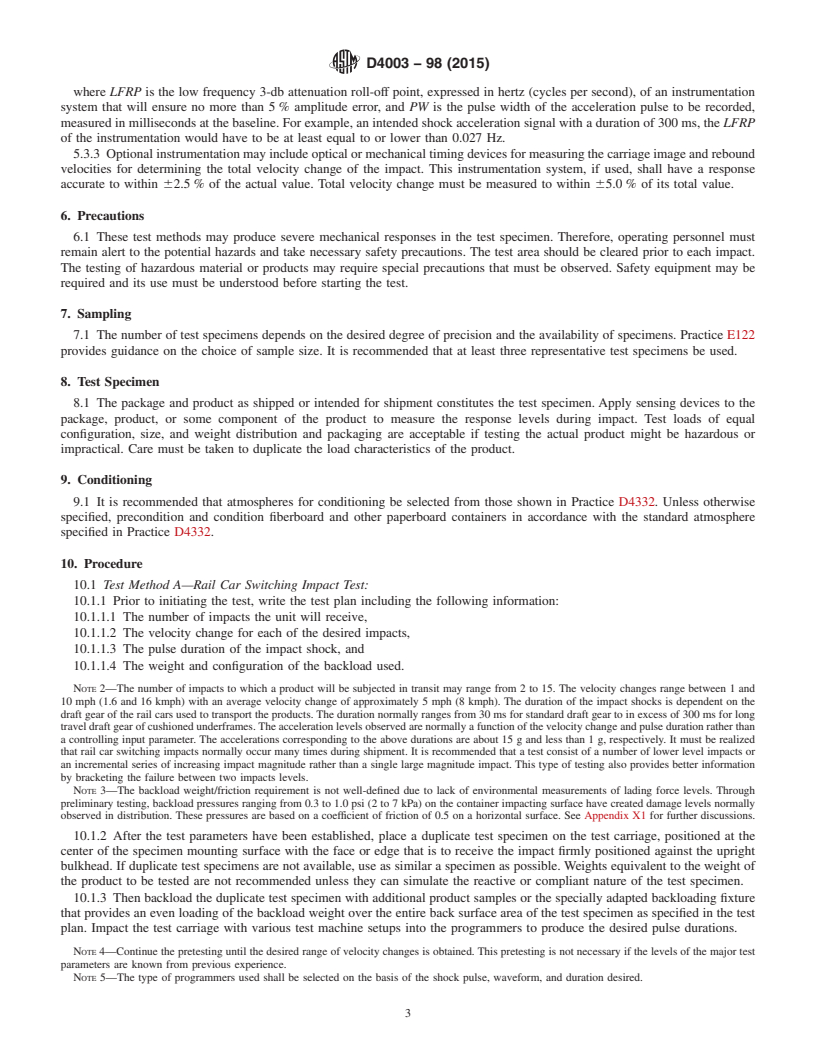 REDLINE ASTM D4003-98(2015) - Standard Test Methods for  Programmable Horizontal Impact Test for Shipping Containers   and Systems