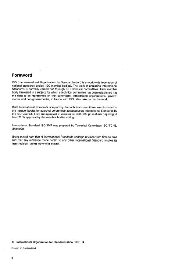 ISO 3747:1987 ISO 3747:1987 - Acoustics -- Determination of sound power levels of noise sources -- Survey method using a reference sound source - Page 2 preview