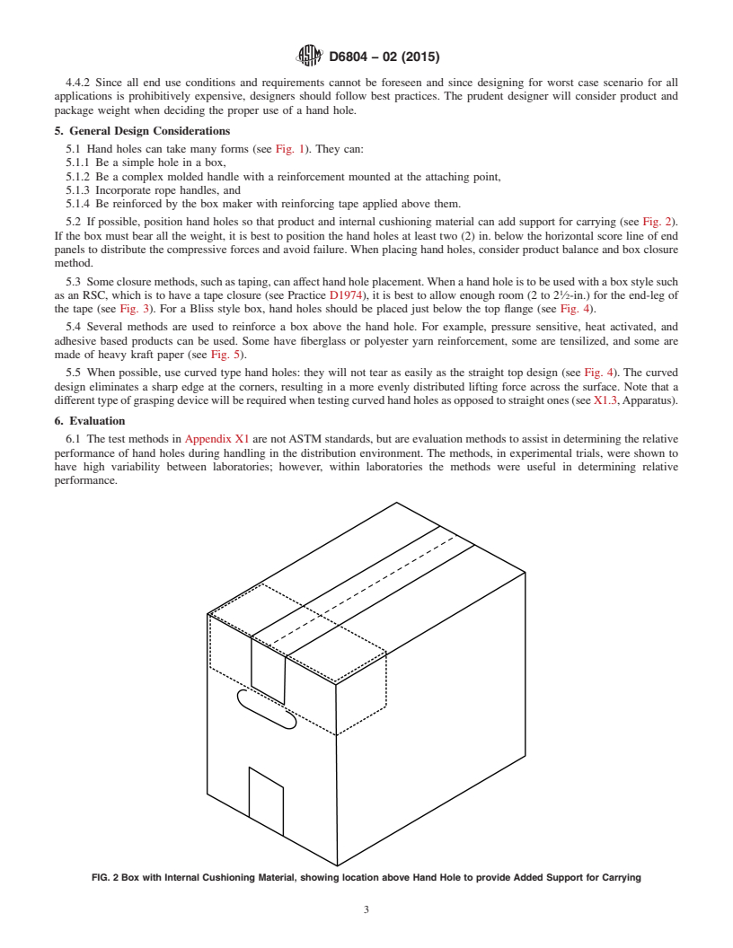 REDLINE ASTM D6804-02(2015) - Standard Guide for  Hand Hole Design in Corrugated Boxes