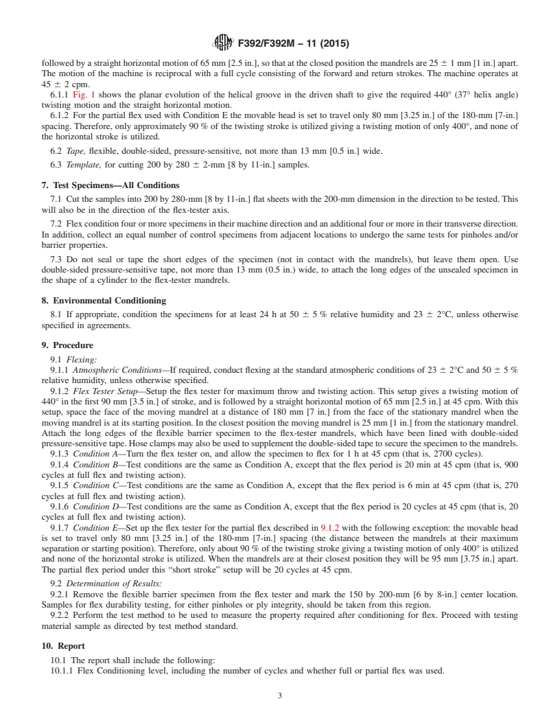 REDLINE ASTM F392/F392M-11(2015) - Standard Practice for  Conditioning Flexible Barrier Materials for Flex  Durability