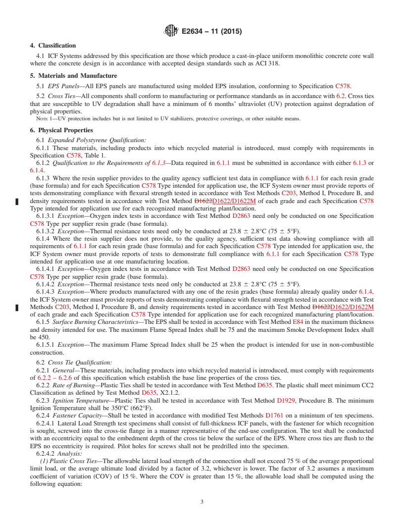 REDLINE ASTM E2634-11(2015) - Standard Specification for Flat Wall Insulating Concrete Form (ICF) Systems