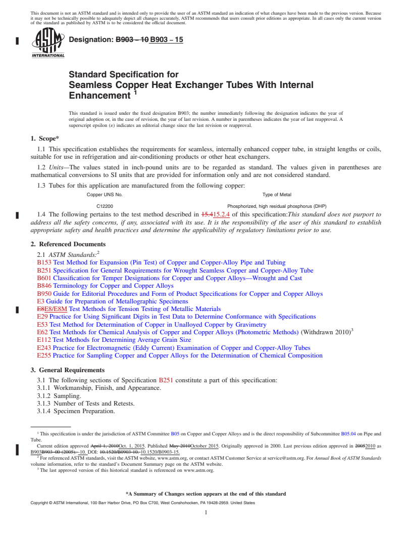 REDLINE ASTM B903-15 - Standard Specification for Seamless Copper Heat Exchanger Tubes With Internal Enhancement