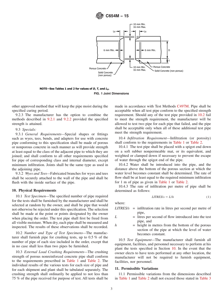 ASTM C654M-15 - Standard Specification for  Porous Concrete Pipe (Metric)