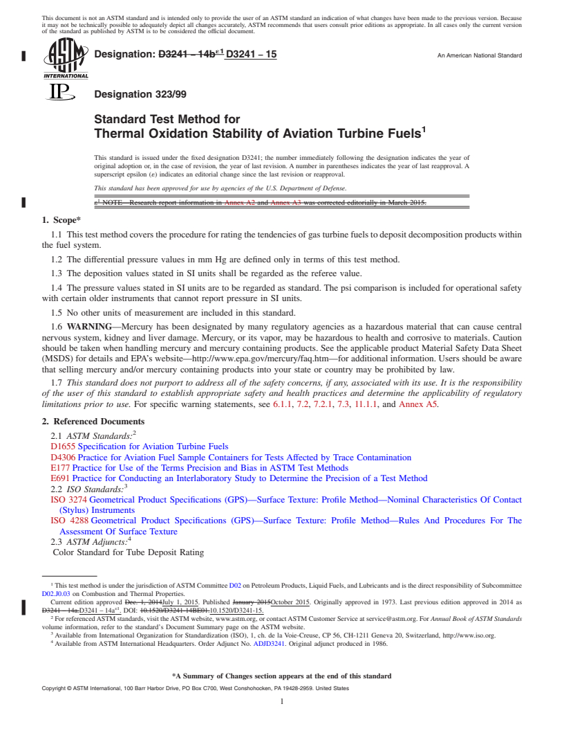 REDLINE ASTM D3241-15 - Standard Test Method for Thermal Oxidation Stability of Aviation Turbine Fuels