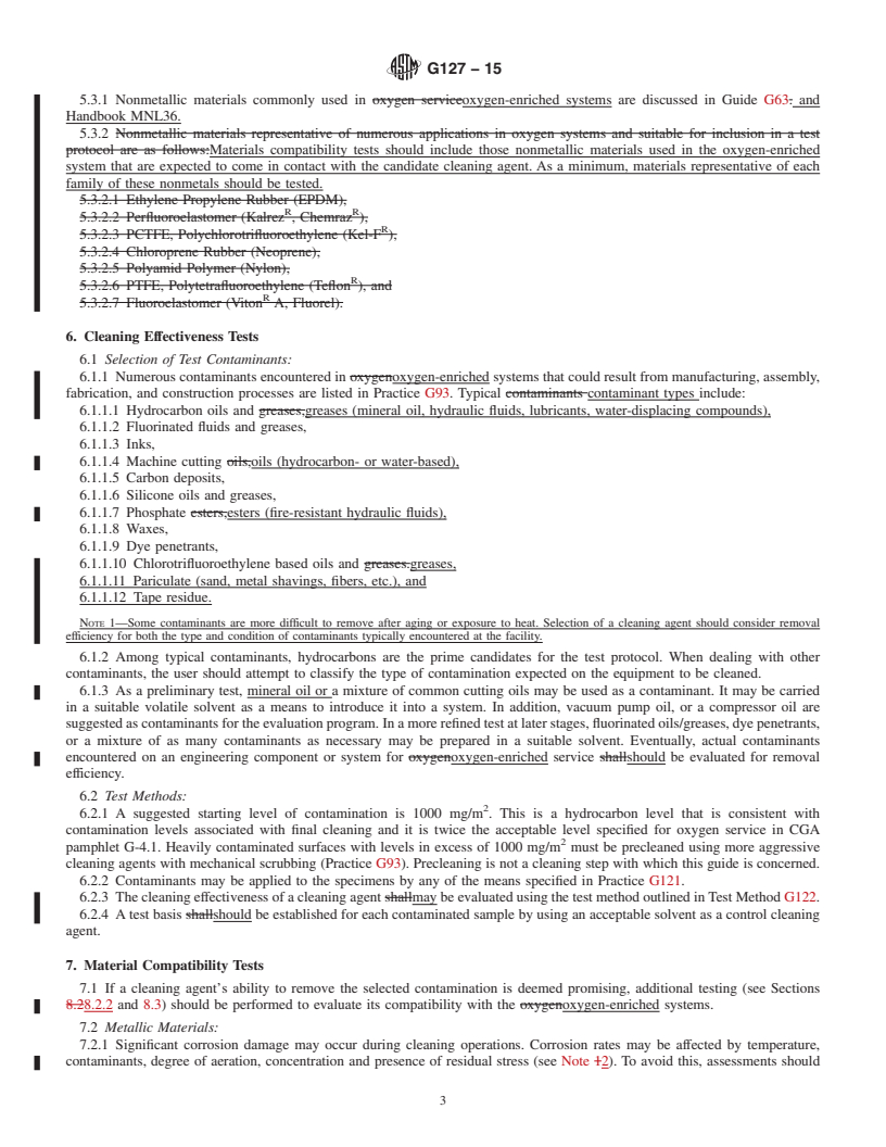 REDLINE ASTM G127-15 - Standard Guide for the  Selection of Cleaning Agents for Oxygen-Enriched Systems