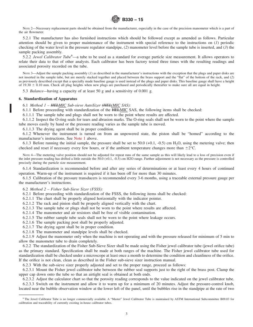 REDLINE ASTM B330-15 - Standard Test Methods for  Estimating Average Particle Size of Metal Powders and Related  Compounds Using Air Permeability