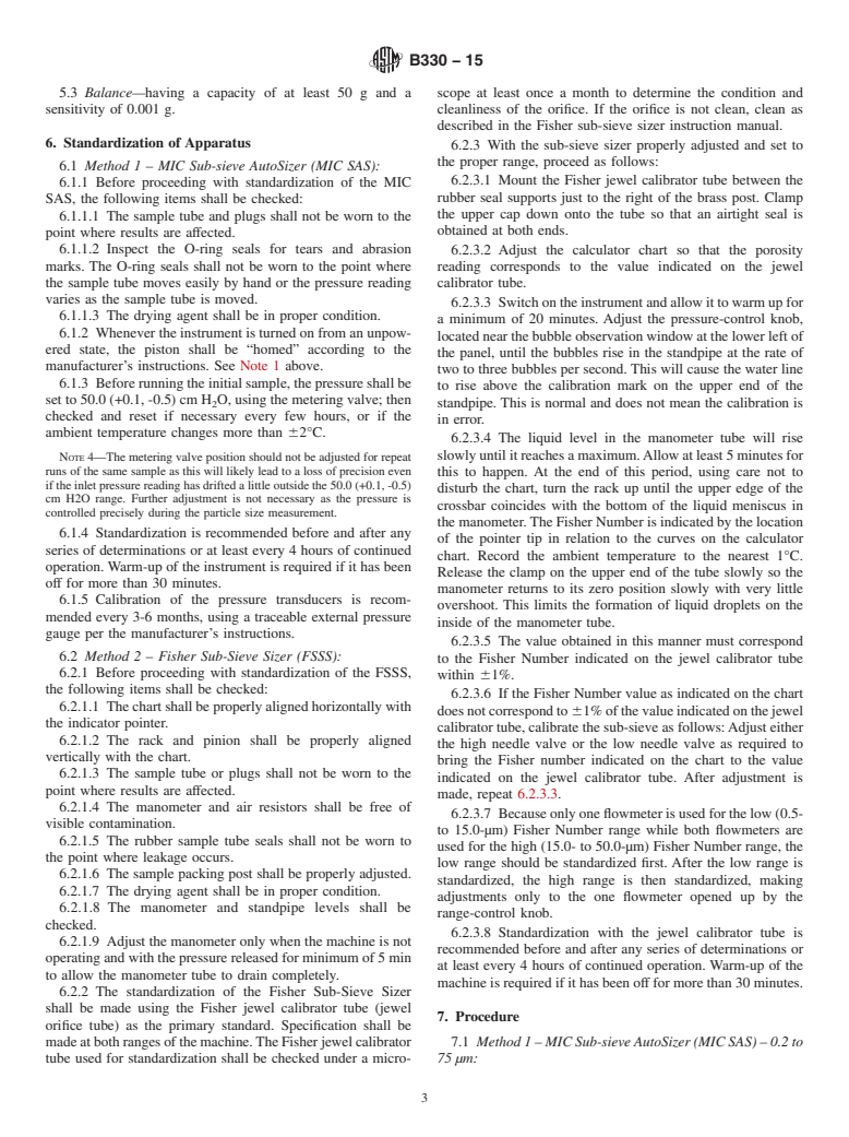 ASTM B330-15 - Standard Test Methods for  Estimating Average Particle Size of Metal Powders and Related  Compounds Using Air Permeability