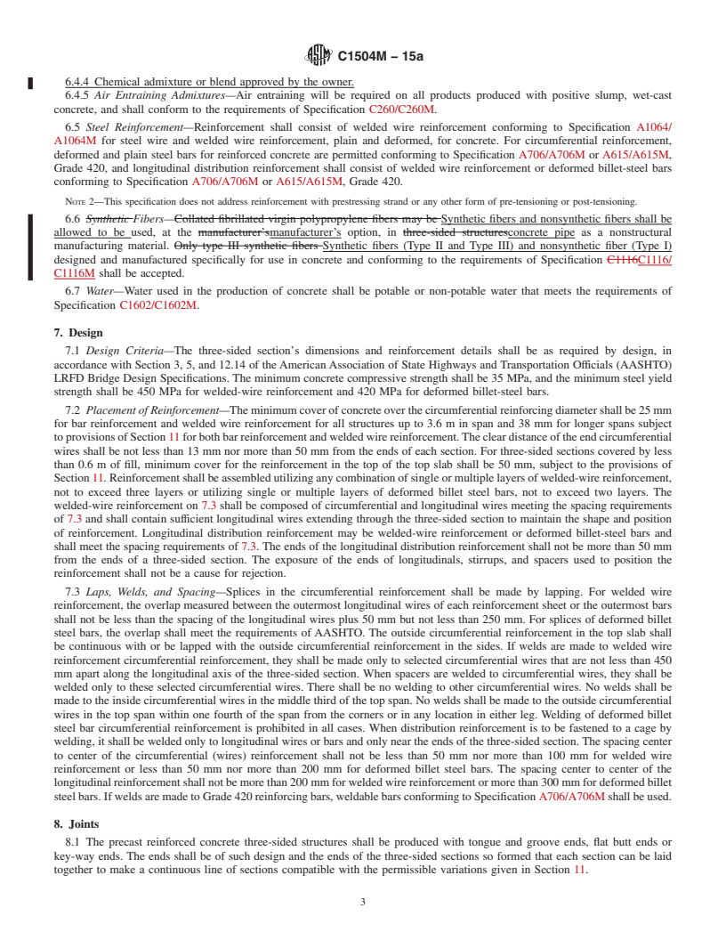 REDLINE ASTM C1504M-15a - Standard Specification for  Manufacture of Precast Reinforced Concrete Three-Sided Structures  for Culverts and Storm Drains (Metric)