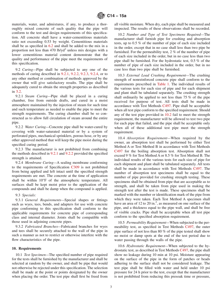 ASTM C14-15a - Standard Specification for  Nonreinforced Concrete Sewer, Storm Drain, and Culvert Pipe