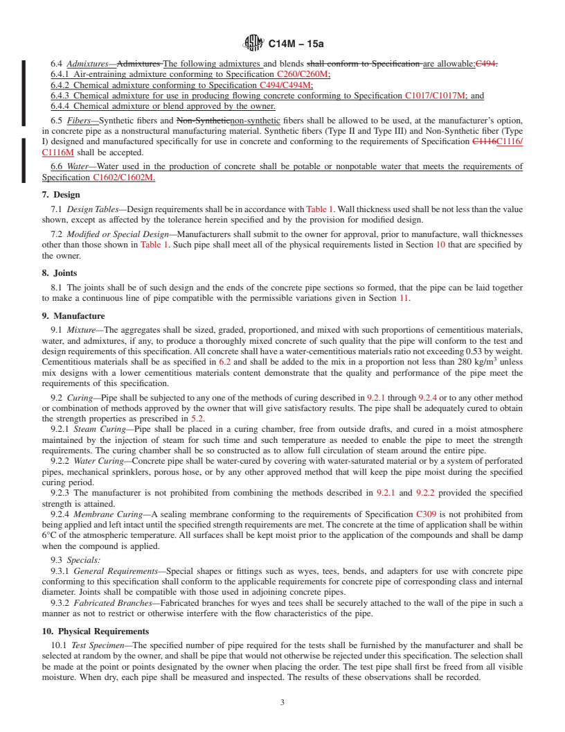 REDLINE ASTM C14M-15a - Standard Specification for  Nonreinforced Concrete Sewer, Storm Drain, and Culvert Pipe   (Metric)