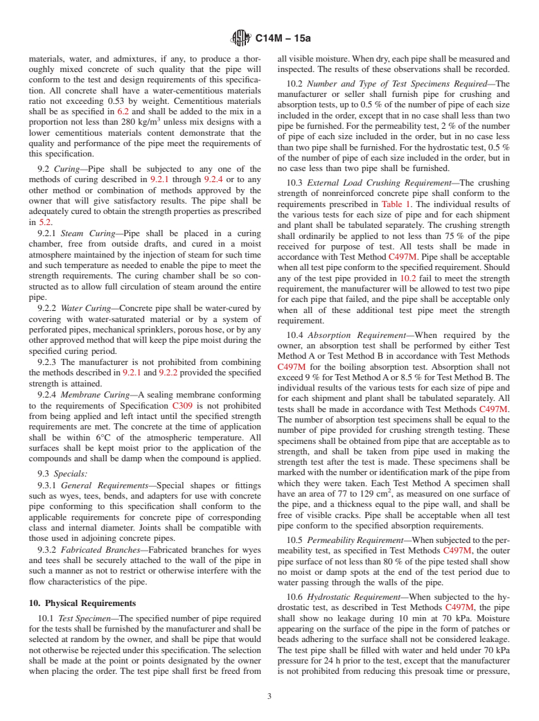 ASTM C14M-15a - Standard Specification for  Nonreinforced Concrete Sewer, Storm Drain, and Culvert Pipe   (Metric)