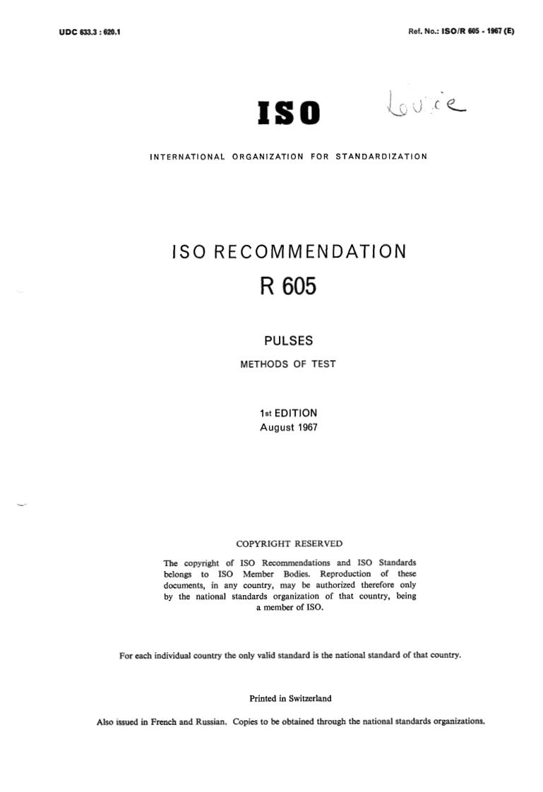 ISO/R 605:1967 - Title missing - Legacy paper document
Released:1/1/1967