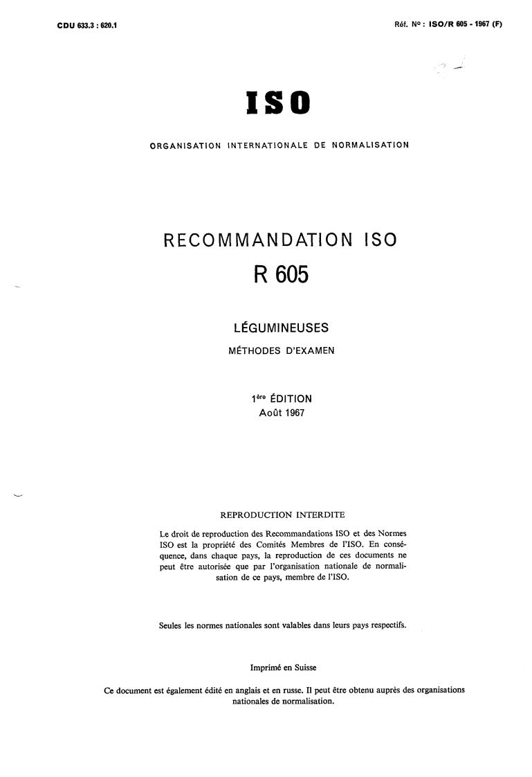 ISO/R 605:1967 - Title missing - Legacy paper document
Released:1/1/1967