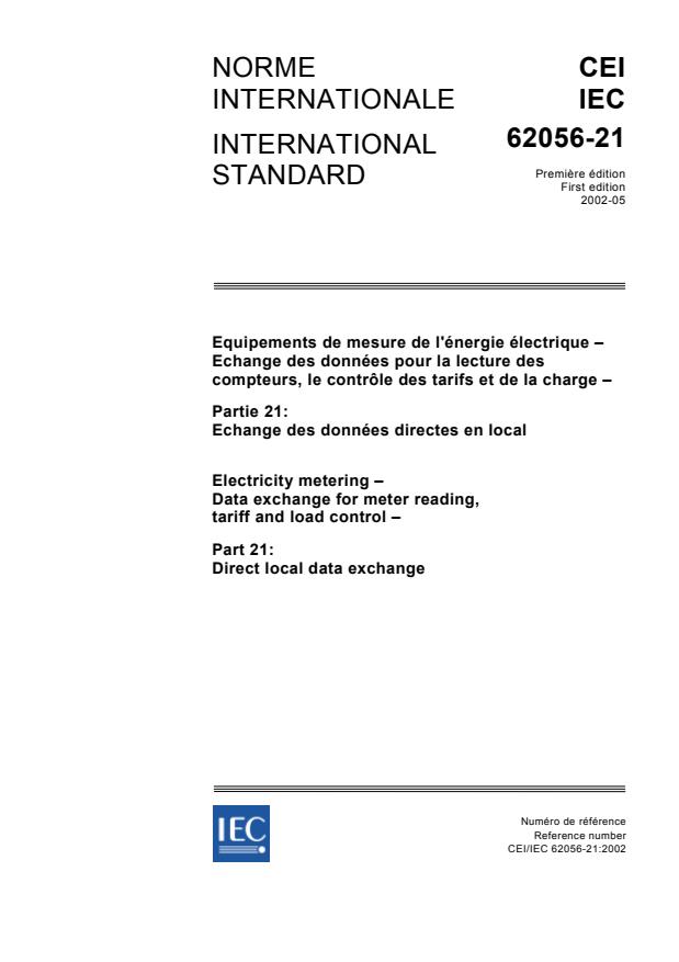IEC 62056-21:2002 - Electricity metering - Data exchange for meter reading, tariff and load control - Part 21: Direct local data exchange
