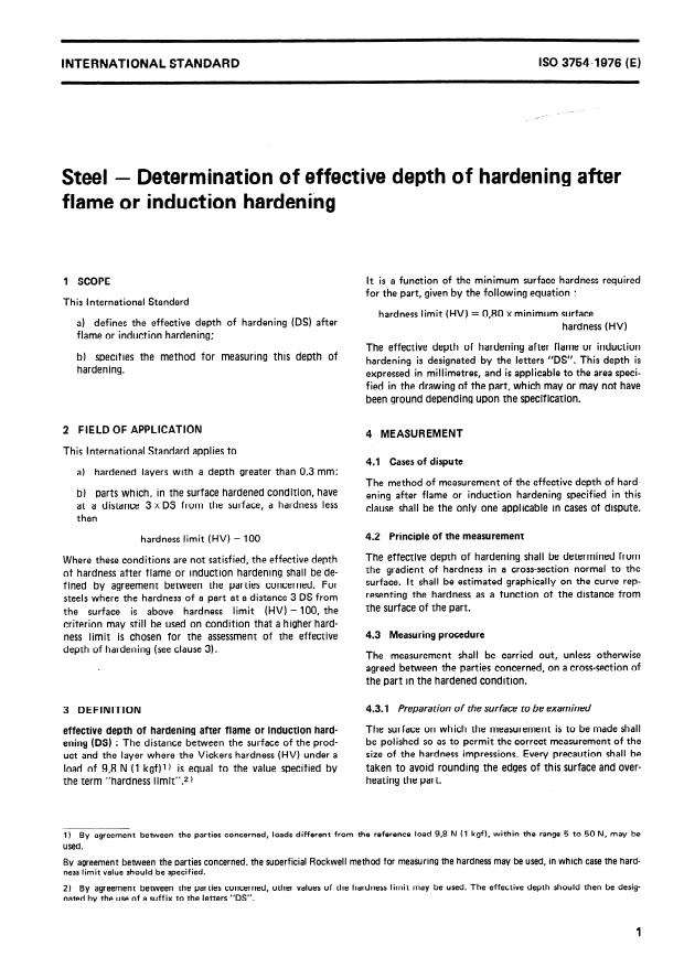 ISO 3754:1976 - Steel -- Determination of effective depth of hardening after flame or induction hardening