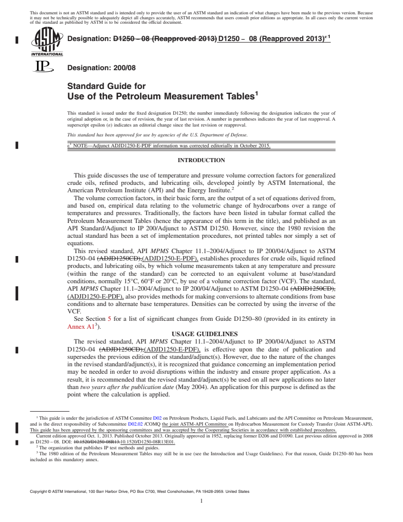 REDLINE ASTM D1250-08(2013)e1 - Standard Guide for  Use of the Petroleum Measurement Tables