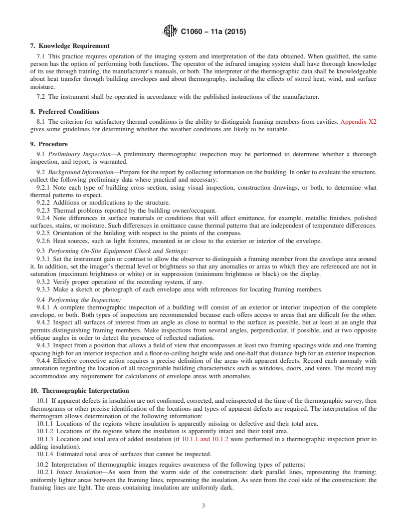 REDLINE ASTM C1060-11a(2015) - Standard Practice for Thermographic Inspection of Insulation Installations in Envelope  Cavities of Frame Buildings