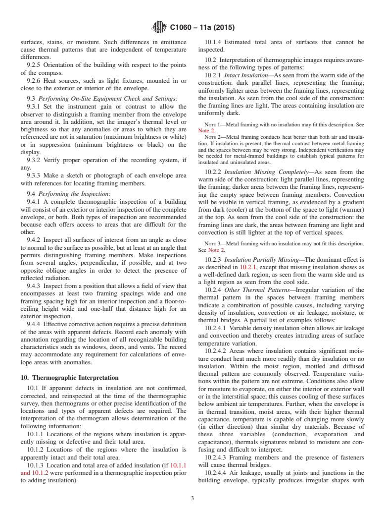 ASTM C1060-11a(2015) - Standard Practice for Thermographic Inspection of Insulation Installations in Envelope  Cavities of Frame Buildings