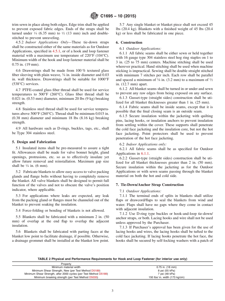 ASTM C1695-10(2015) - Standard Specification for Fabrication of Flexible Removable and Reusable Blanket Insulation  for Hot Service