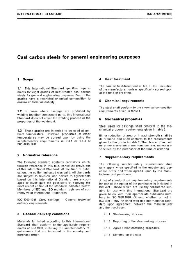 ISO 3755:1991 - Cast carbon steels for general engineering purposes