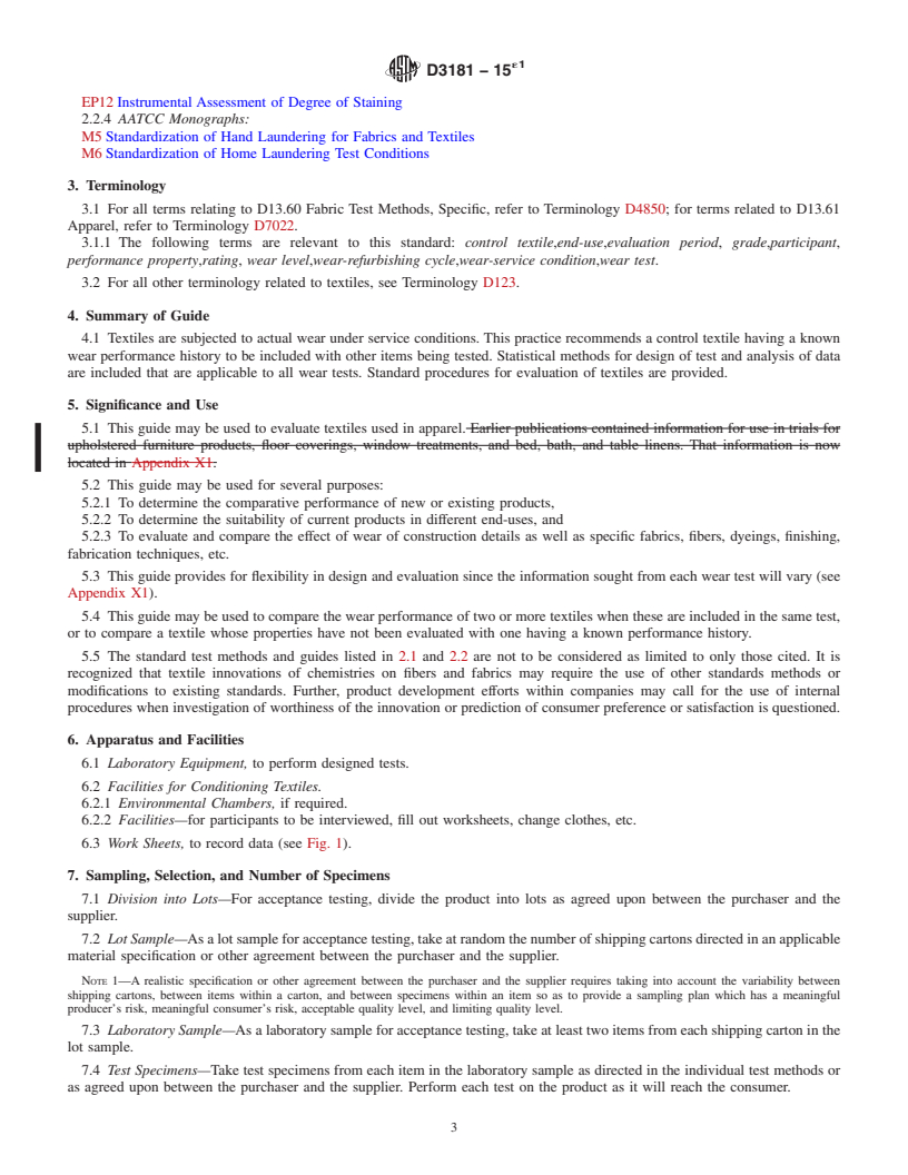 REDLINE ASTM D3181-15e1 - Standard Guide for  Conducting Wear Tests on Textiles