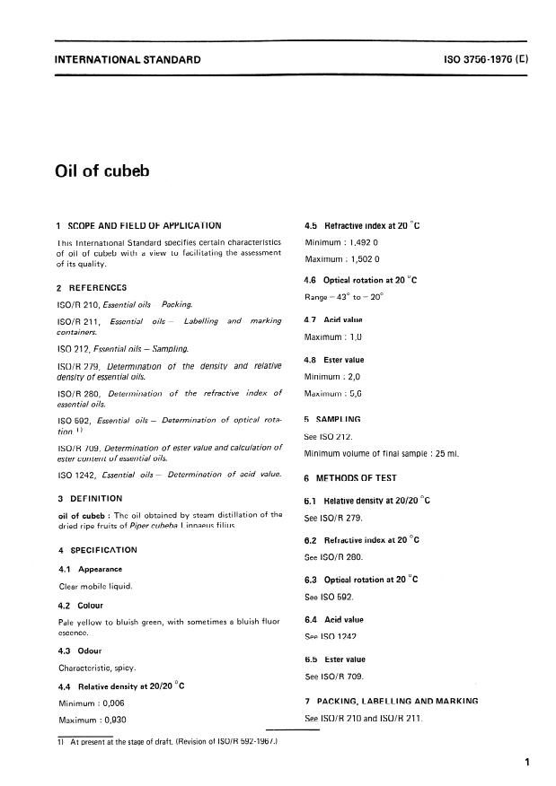 ISO 3756:1976 - Oil of cubeb