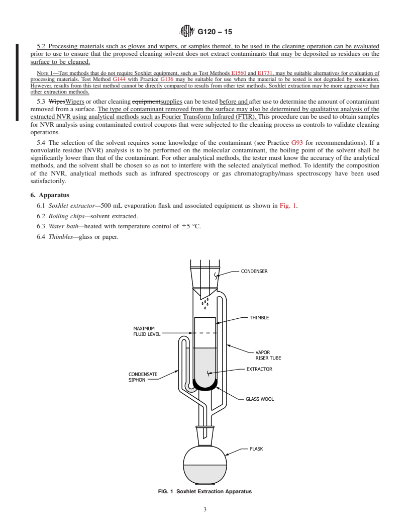 REDLINE ASTM G120-15 - Standard Practice for  Determination of Soluble Residual Contamination by Soxhlet  Extraction