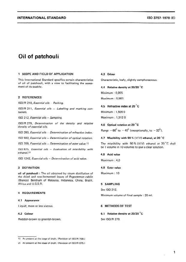 ISO 3757:1978 - Oil of patchouli