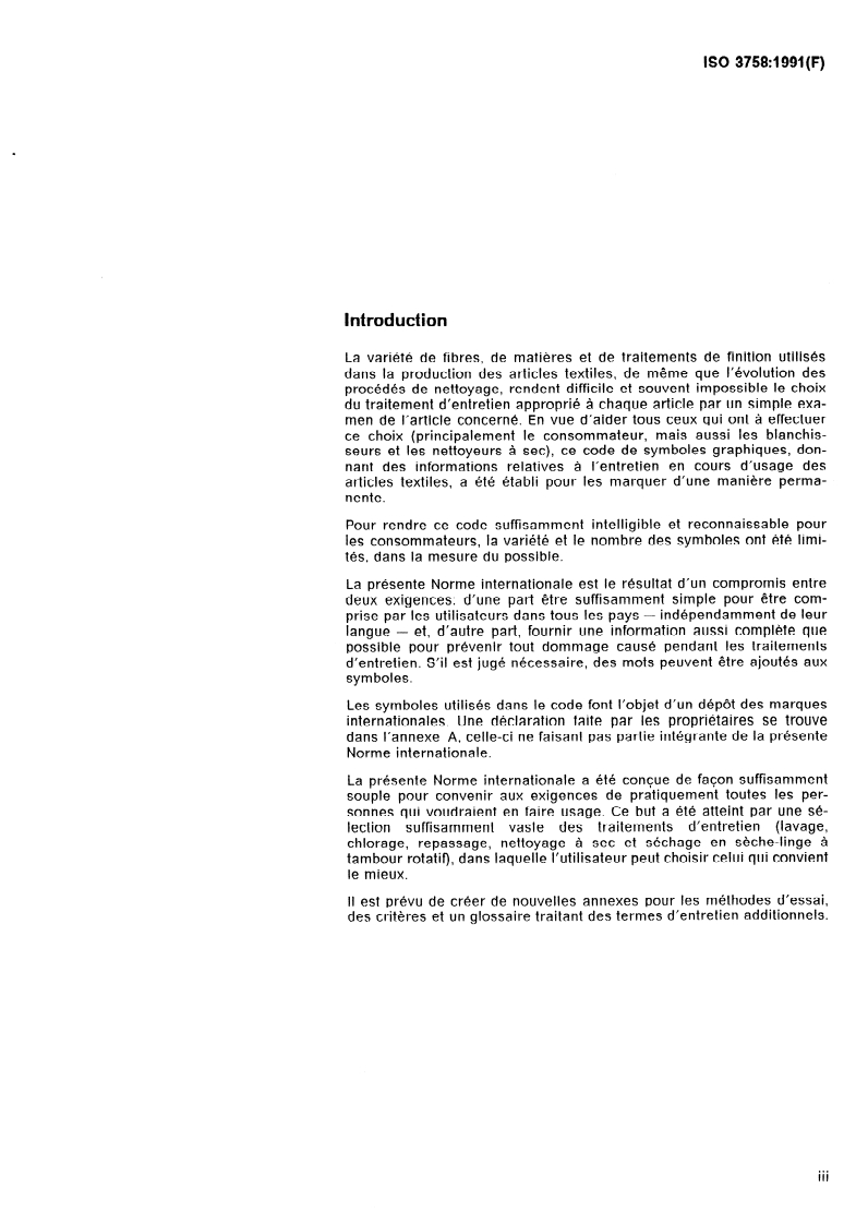 ISO 3758:1991 - Textiles — Code d'étiquetage d'entretien au moyen de symboles
Released:7/25/1991