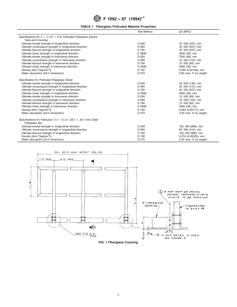 ASTM F1092-87(1994)e1 - Standard Specification for Fiberglass (GRP) Pultruded Open-Weather Storm- and Guard-Square Handrails