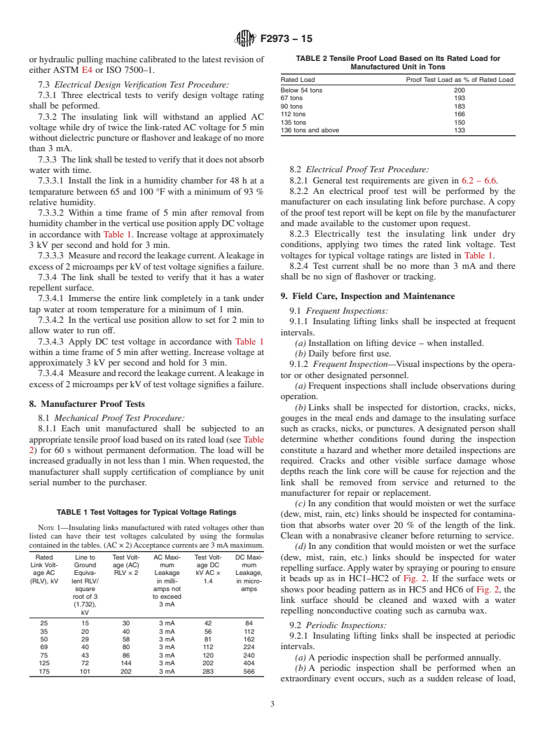 ASTM F2973-15 - Standard Specification for Insulating Lifting Links for Load Lifting Equipment Working  Near Energized Power Lines