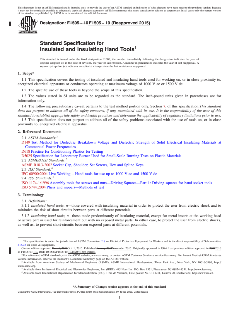 REDLINE ASTM F1505-10(2015) - Standard Specification for  Insulated and Insulating Hand Tools