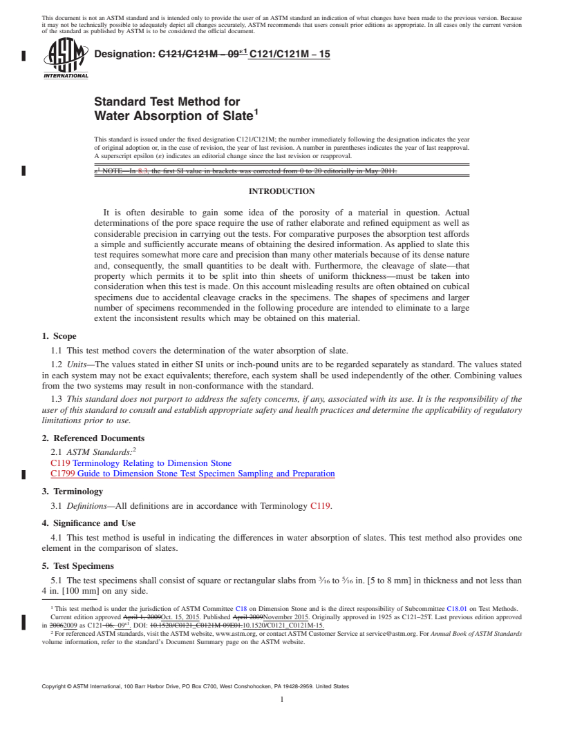 REDLINE ASTM C121/C121M-15 - Standard Test Method for Water Absorption of  Slate