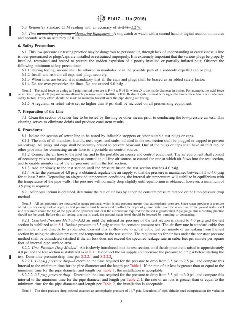 REDLINE ASTM F1417-11a(2015) - Standard Practice for Installation Acceptance of Plastic Non-pressure Sewer Lines  Using Low-Pressure Air