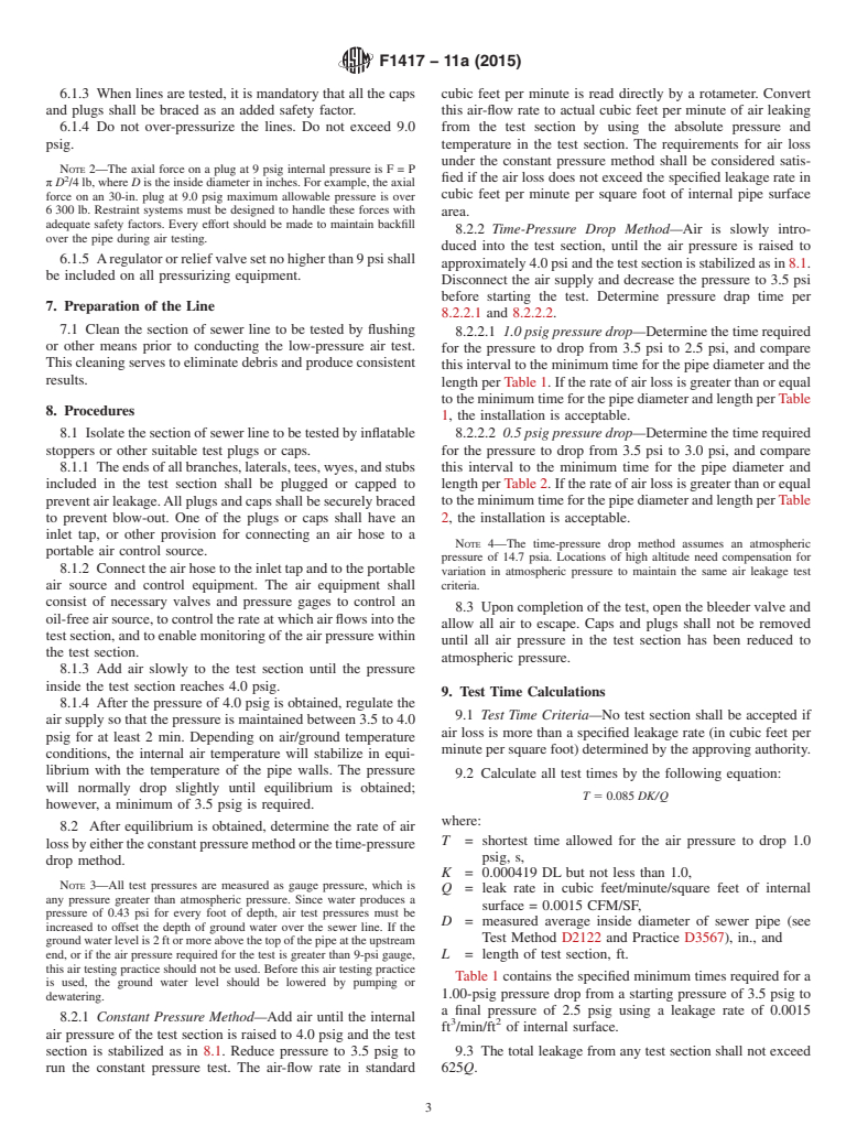 ASTM F1417-11a(2015) - Standard Practice for Installation Acceptance of Plastic Non-pressure Sewer Lines  Using Low-Pressure Air