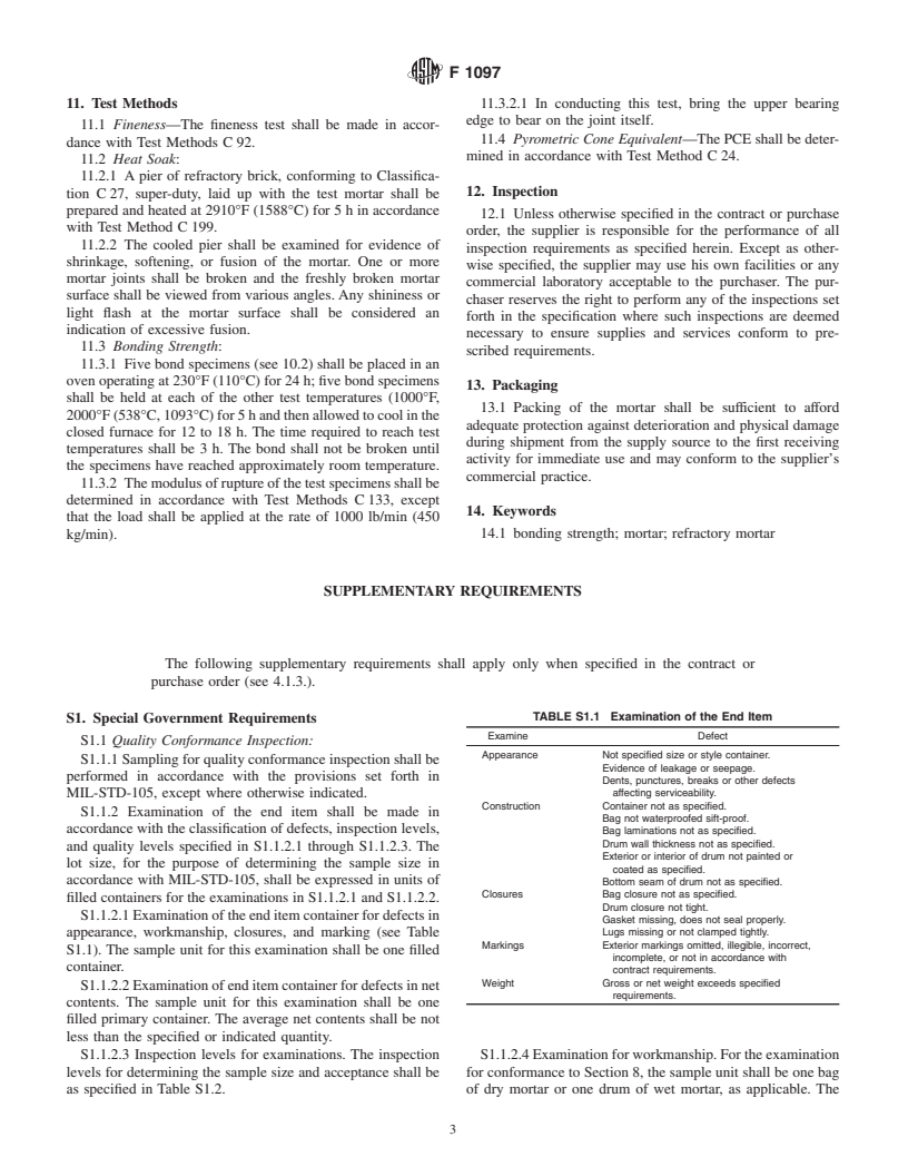 ASTM F1097-91(2001) - Standard Specification for Mortar, Refractory (High-Temperature, Air-Setting)