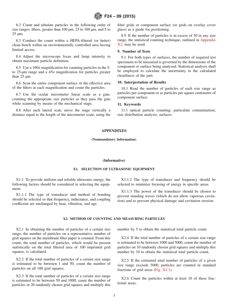 ASTM F24-09(2015) - Standard Test Method for  Measuring and Counting Particulate Contamination on Surfaces