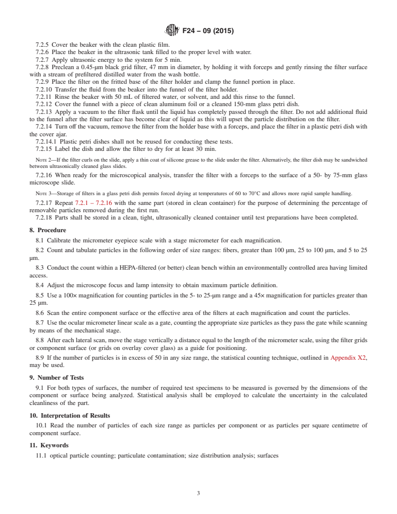 REDLINE ASTM F24-09(2015) - Standard Test Method for  Measuring and Counting Particulate Contamination on Surfaces