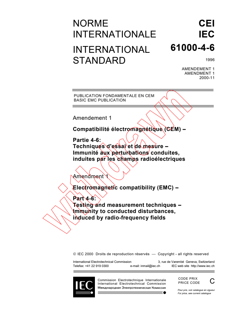 IEC 61000-4-6:1996/AMD1:2000 - Amendment 1 - Electromagnetic compatibility (EMC) - Part 4: Testing and measurement techniques - Section 6: Immunity to conducted disturbances, induced by radio-frequency fields
Released:11/9/2000
Isbn:2831855004